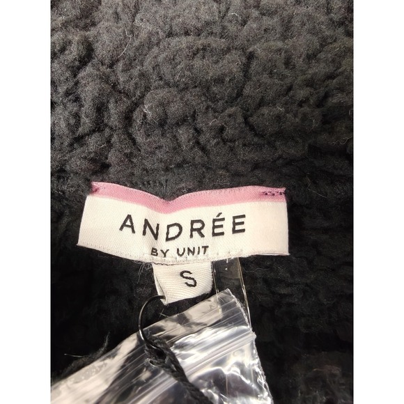 Andree By Unit Jacket Womens Small Black Sherpa Fleece Button Front Collared - Picture 3 of 7